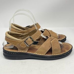 Minnetonka Sandals Womens 8 Brown Leather Classic Quarter Ankle Strap Shoes